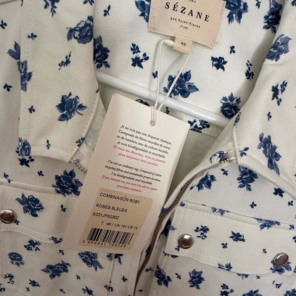 Sezane Roby Jumpsuit Roses Bleues - Size 46 - Picture 5 of 6